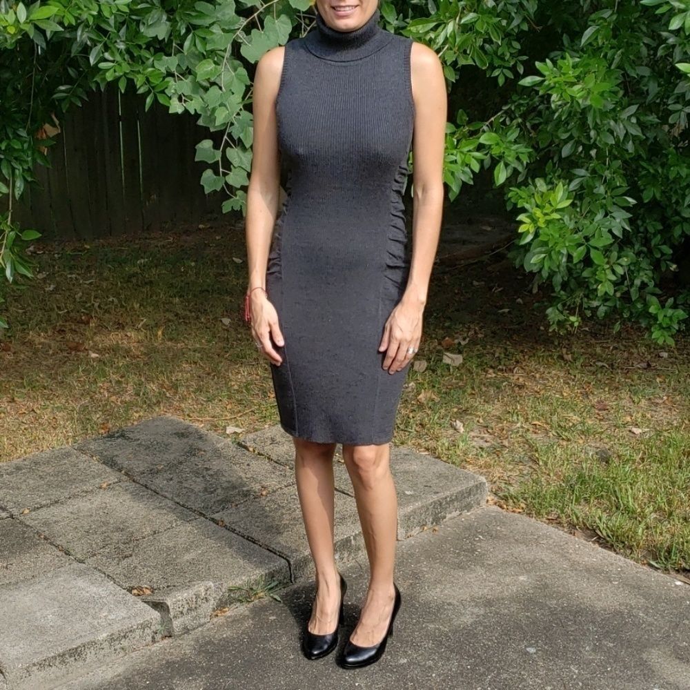 CALVIN KLINE‎ Grey Ruched Sweater Dress Sz XS